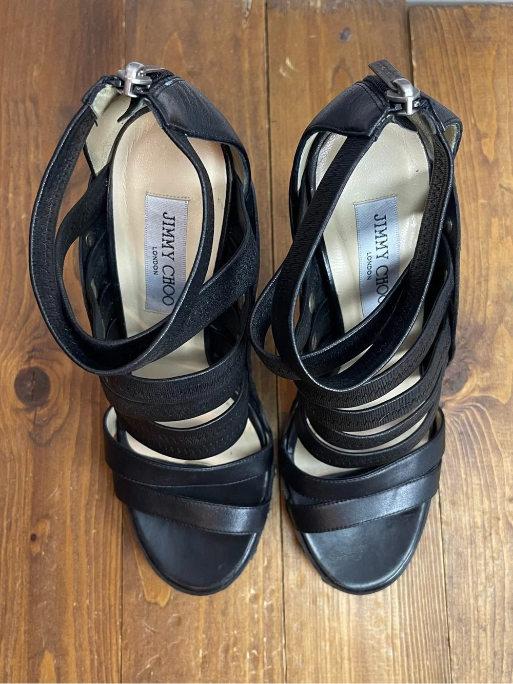 Jimmy Choo black strappy gladiator stilettos size 39.5